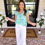 Mary Square - Lydia Trellis Tiles Blouse - Blue-200 Fashion Blouses-MARY SQUARE-July & June Women's Fashion Boutique Located in San Antonio, Texas