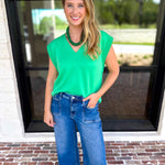 Casual Staples V-Neck Top - Kelly Green-210 Casual Blouses-ENTRO-July & June Women's Fashion Boutique Located in San Antonio, Texas