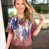 Sandstorm Lace Trim Blouse-200 Fashion Blouses-TCEC-July & June Women's Fashion Boutique Located in San Antonio, Texas