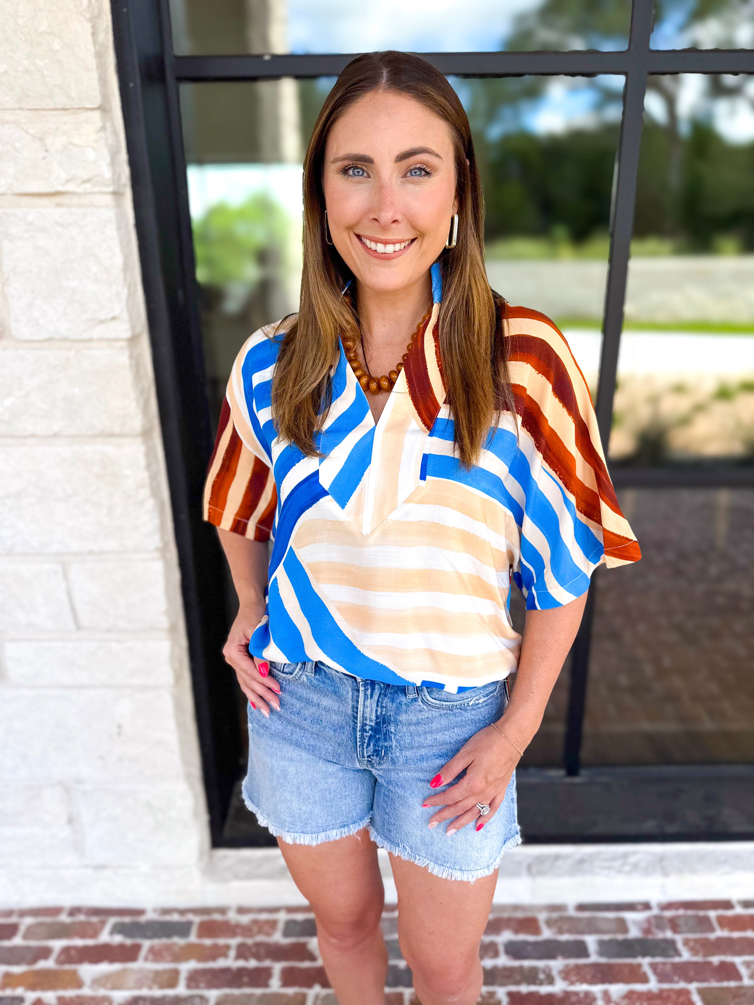 Piper Abstract Stripe Blouse-200 Fashion Blouses-ENTRO-July & June Women's Fashion Boutique Located in San Antonio, Texas