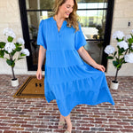 Mary Square - Kinsley Blue Midi Dress-500 Midi-MARY SQUARE-July & June Women's Fashion Boutique Located in San Antonio, Texas