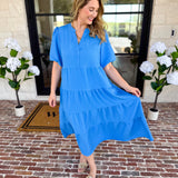 Mary Square - Kinsley Blue Midi Dress-500 Midi-MARY SQUARE-July & June Women's Fashion Boutique Located in San Antonio, Texas