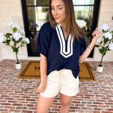 The Sophia Top - Navy-200 Fashion Blouses-ENTRO-July & June Women's Fashion Boutique Located in San Antonio, Texas