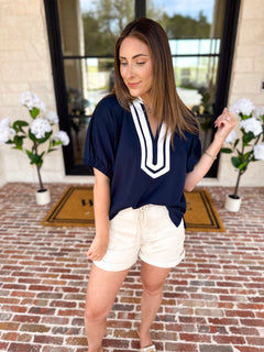 The Sophia Top - Navy-200 Fashion Blouses-ENTRO-July & June Women's Fashion Boutique Located in San Antonio, Texas