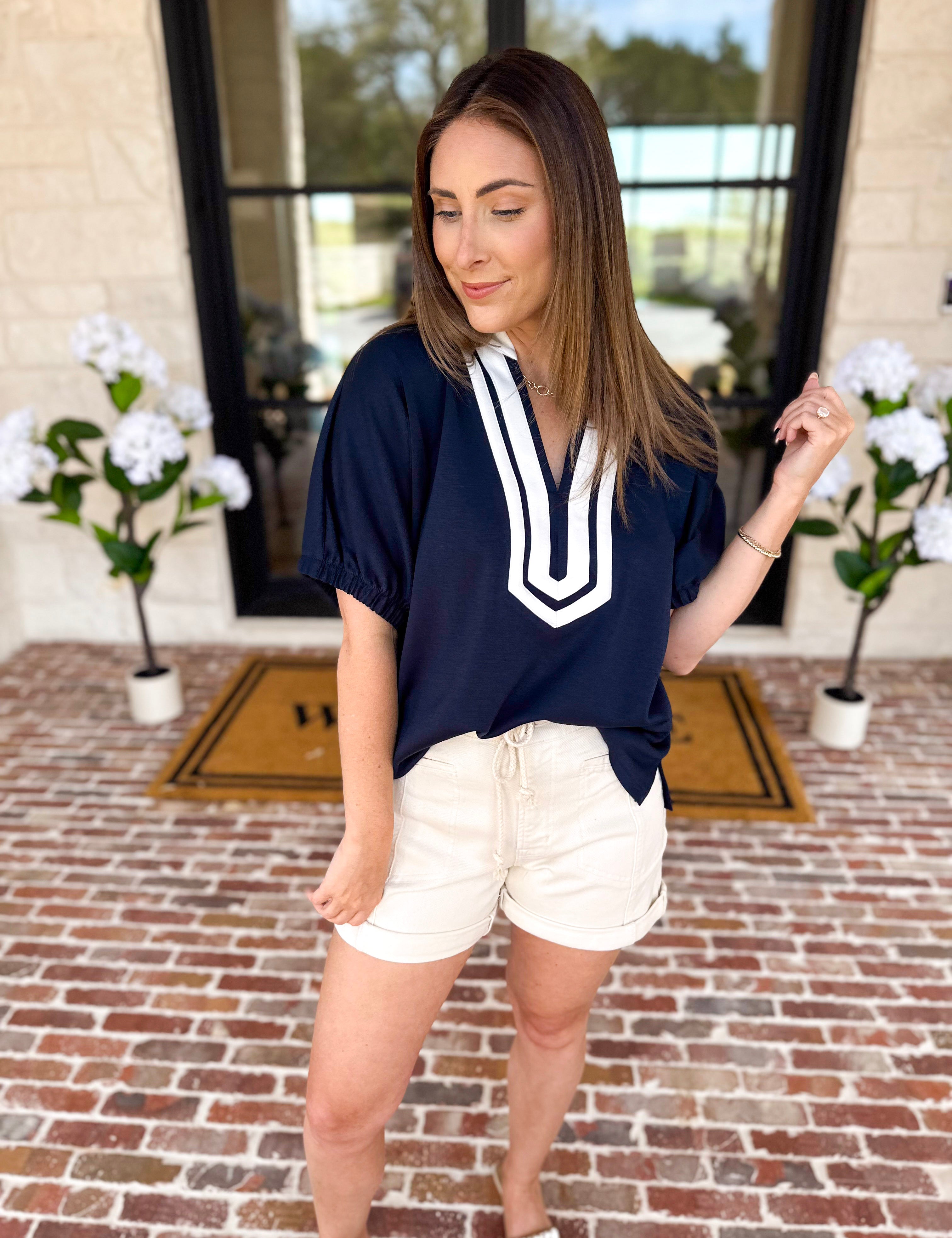 The Sophia Top - Navy-200 Fashion Blouses-ENTRO-July & June Women's Fashion Boutique Located in San Antonio, Texas