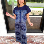 Navy Bandana Pants Set-500 Midi-SKIES ARE BLUE-July & June Women's Fashion Boutique Located in San Antonio, Texas