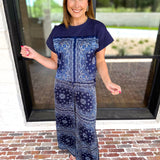 Navy Bandana Pants Set-500 Midi-SKIES ARE BLUE-July & June Women's Fashion Boutique Located in San Antonio, Texas