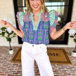 THML - Blue Flutter Sleeve Blouse-200 Fashion Blouses-THML-July & June Women's Fashion Boutique Located in San Antonio, Texas