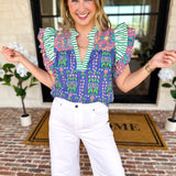 THML - Blue Flutter Sleeve Blouse-200 Fashion Blouses-THML-July & June Women's Fashion Boutique Located in San Antonio, Texas