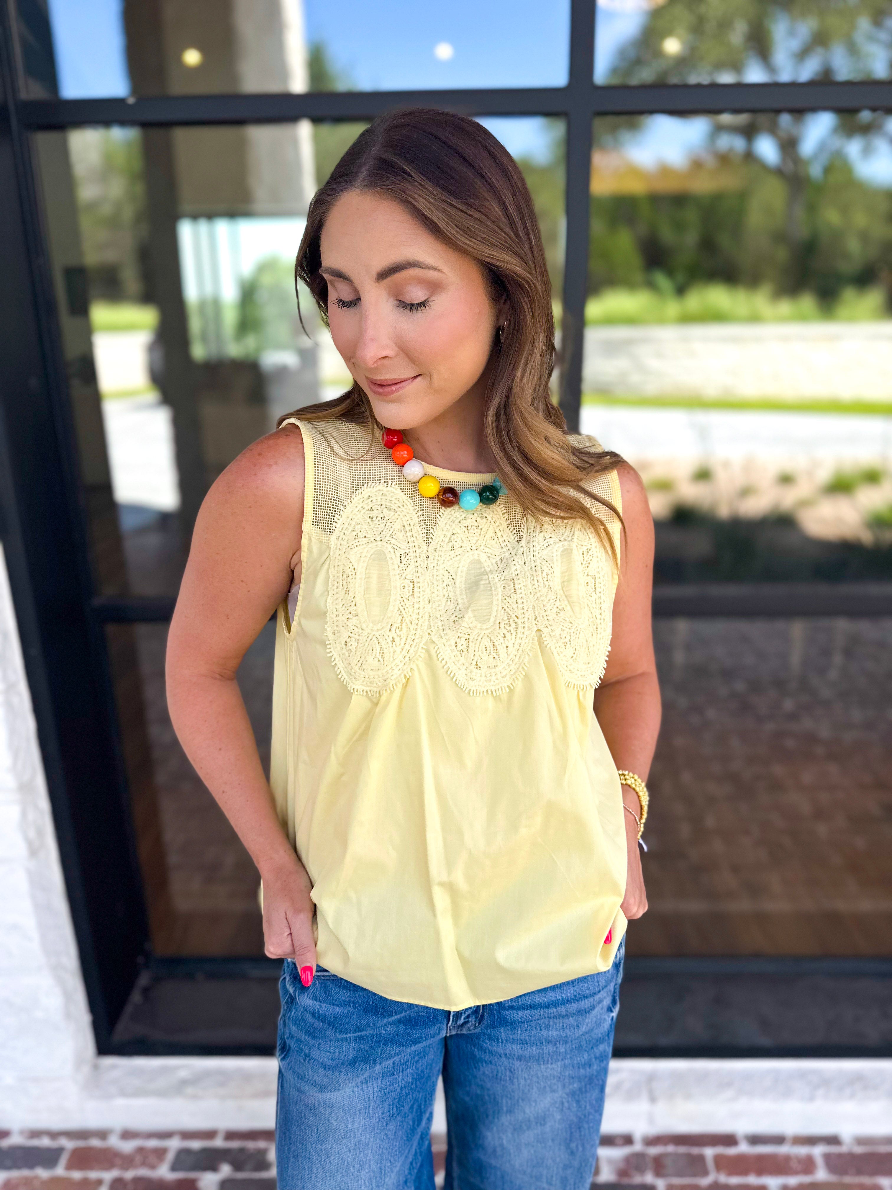 Sheer Details Tank - Butter-200 Fashion Blouses-FATE-July & June Women's Fashion Boutique Located in San Antonio, Texas