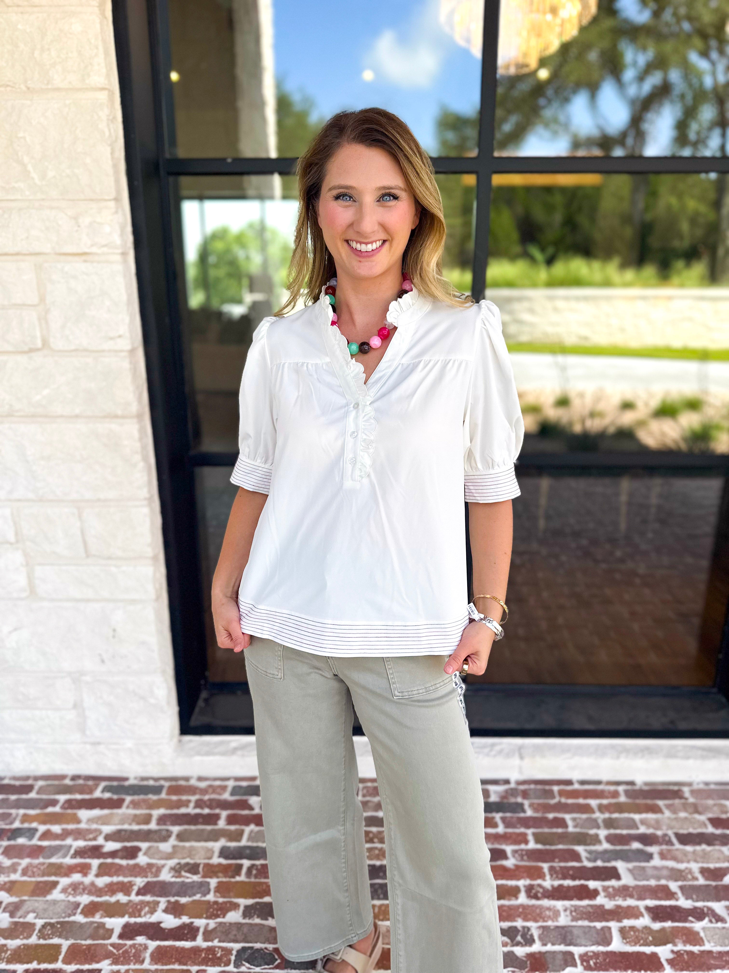 Mary Square - Sweet Florals Embroidered Blouse-200 Fashion Blouses-MARY SQUARE-July & June Women's Fashion Boutique Located in San Antonio, Texas