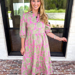 Mary Square - Riley Pink & Sage Floral Midi Dress-500 Midi-MARY SQUARE-July & June Women's Fashion Boutique Located in San Antonio, Texas