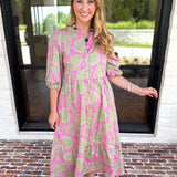 Mary Square - Riley Pink & Sage Floral Midi Dress-500 Midi-MARY SQUARE-July & June Women's Fashion Boutique Located in San Antonio, Texas