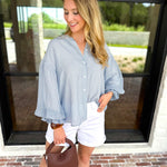Breezy Gingham Blouse - Dusty Blue-200 Fashion Blouses-FATE-July & June Women's Fashion Boutique Located in San Antonio, Texas