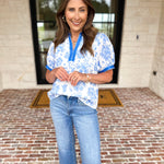 The Anderson Blouse - Blue-200 Fashion Blouses-POLOGRAM-July & June Women's Fashion Boutique Located in San Antonio, Texas