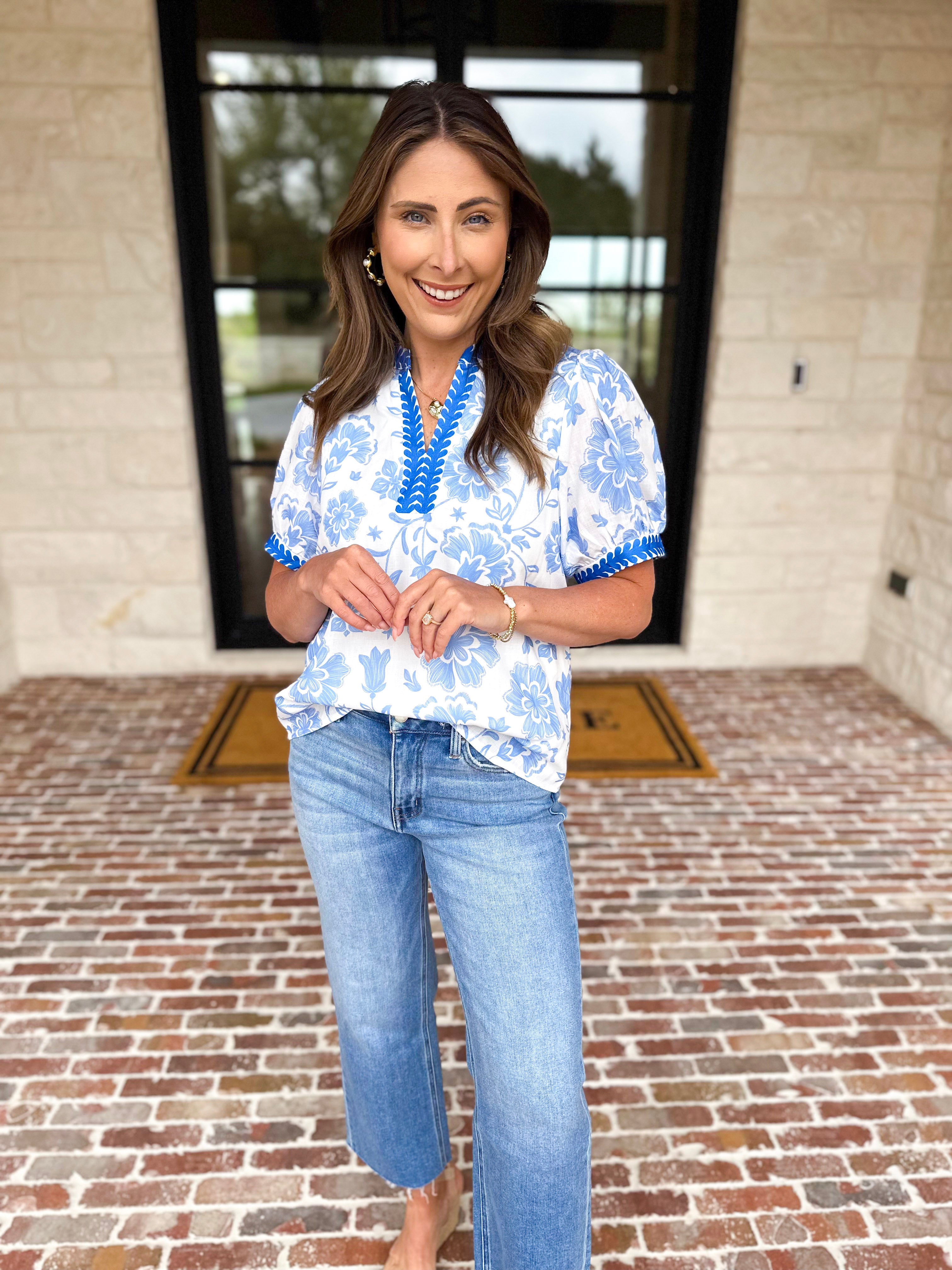 The Anderson Blouse - Blue-200 Fashion Blouses-POLOGRAM-July & June Women's Fashion Boutique Located in San Antonio, Texas