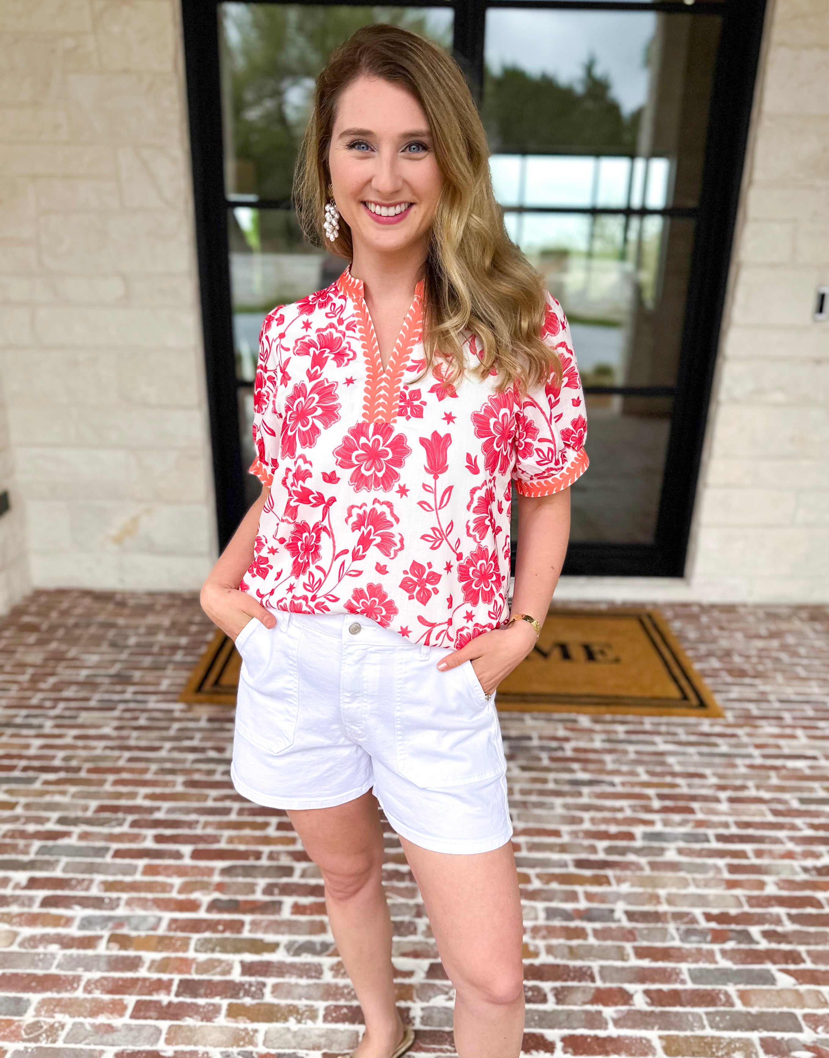 The Anderson Blouse - Red-200 Fashion Blouses-POLOGRAM-July & June Women's Fashion Boutique Located in San Antonio, Texas