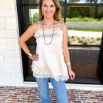 Date Night Lace Cami - Almond-200 Fashion Blouses-ENTRO-July & June Women's Fashion Boutique Located in San Antonio, Texas