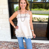 Date Night Lace Cami - Almond-200 Fashion Blouses-ENTRO-July & June Women's Fashion Boutique Located in San Antonio, Texas
