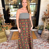 Floral & Stripes Strapless Maxi Dress-500 Midi-TCEC-July & June Women's Fashion Boutique Located in San Antonio, Texas