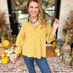 Golden Bubble Sleeve Blouse-200 Fashion Blouses-JODIFL-July & June Women's Fashion Boutique Located in San Antonio, Texas