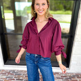 The Campbell Button Down Blouse - Merlot-200 Fashion Blouses-ENTRO-July & June Women's Fashion Boutique Located in San Antonio, Texas