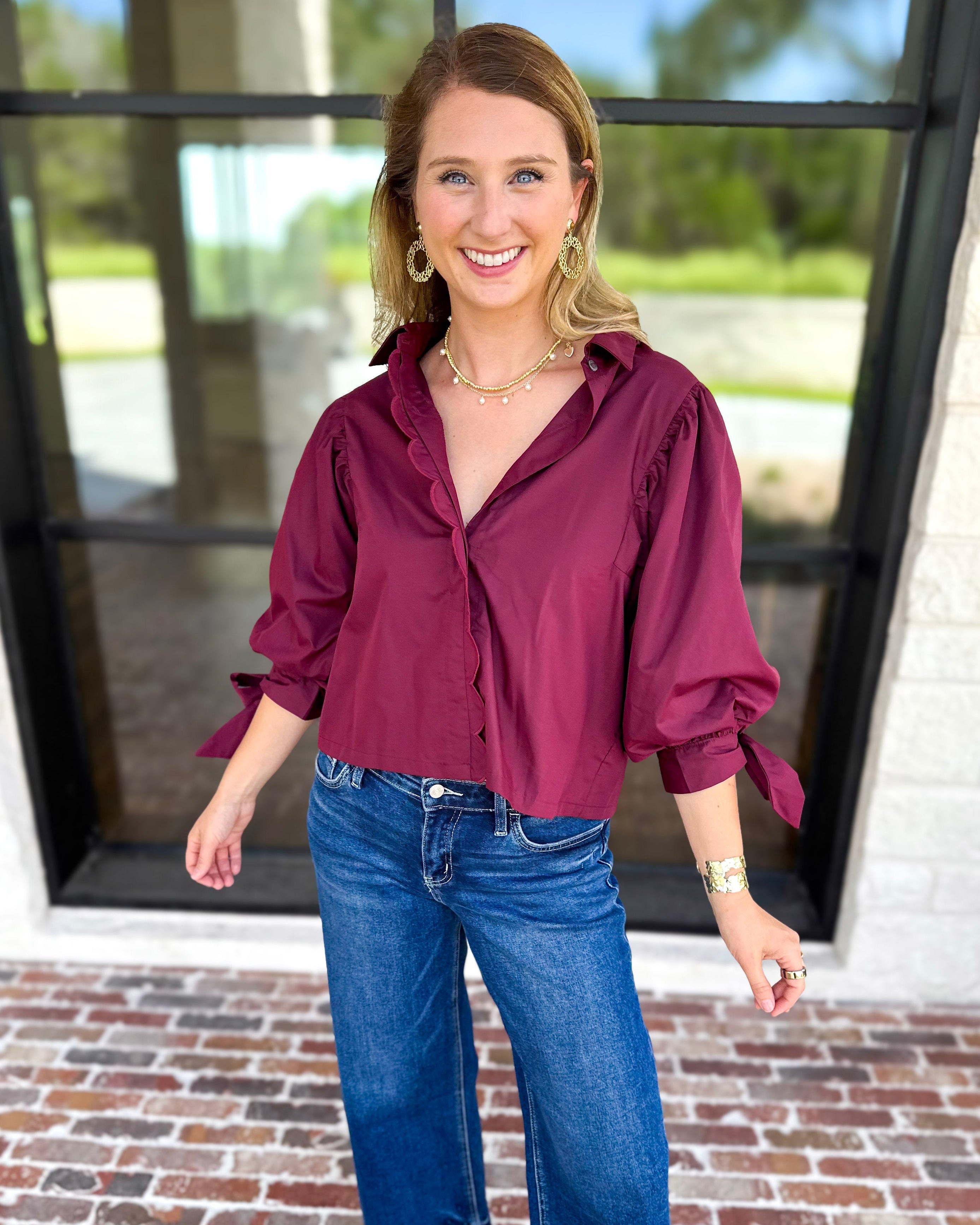 The Campbell Button Down Blouse - Merlot-200 Fashion Blouses-ENTRO-July & June Women's Fashion Boutique Located in San Antonio, Texas