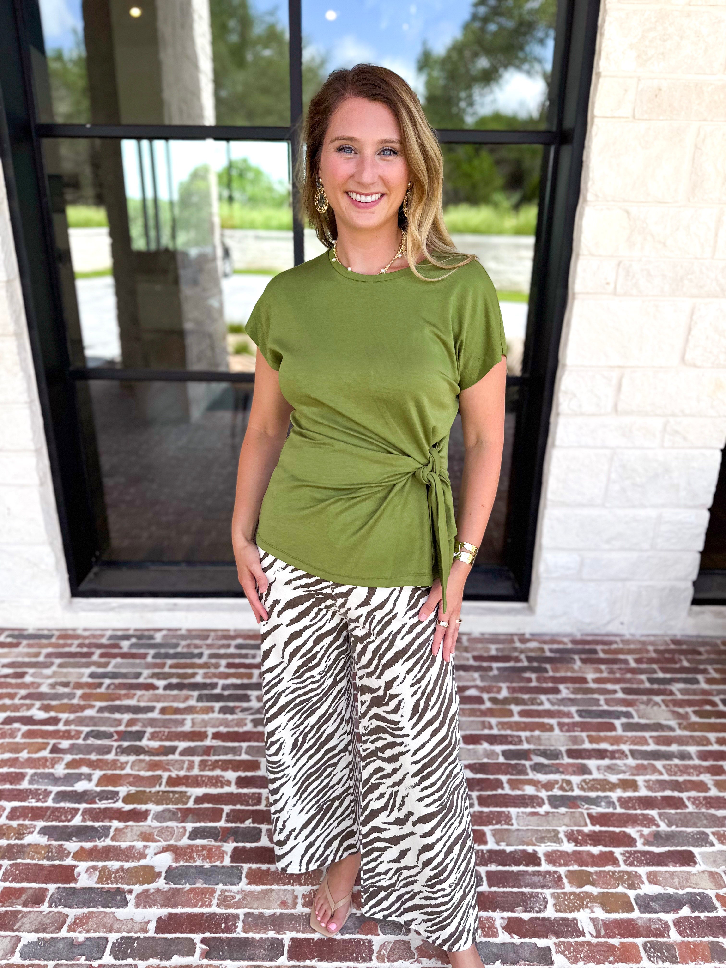 Essentials Knotted Blouse - Kiwi-200 Fashion Blouses-ENTRO-July & June Women's Fashion Boutique Located in San Antonio, Texas