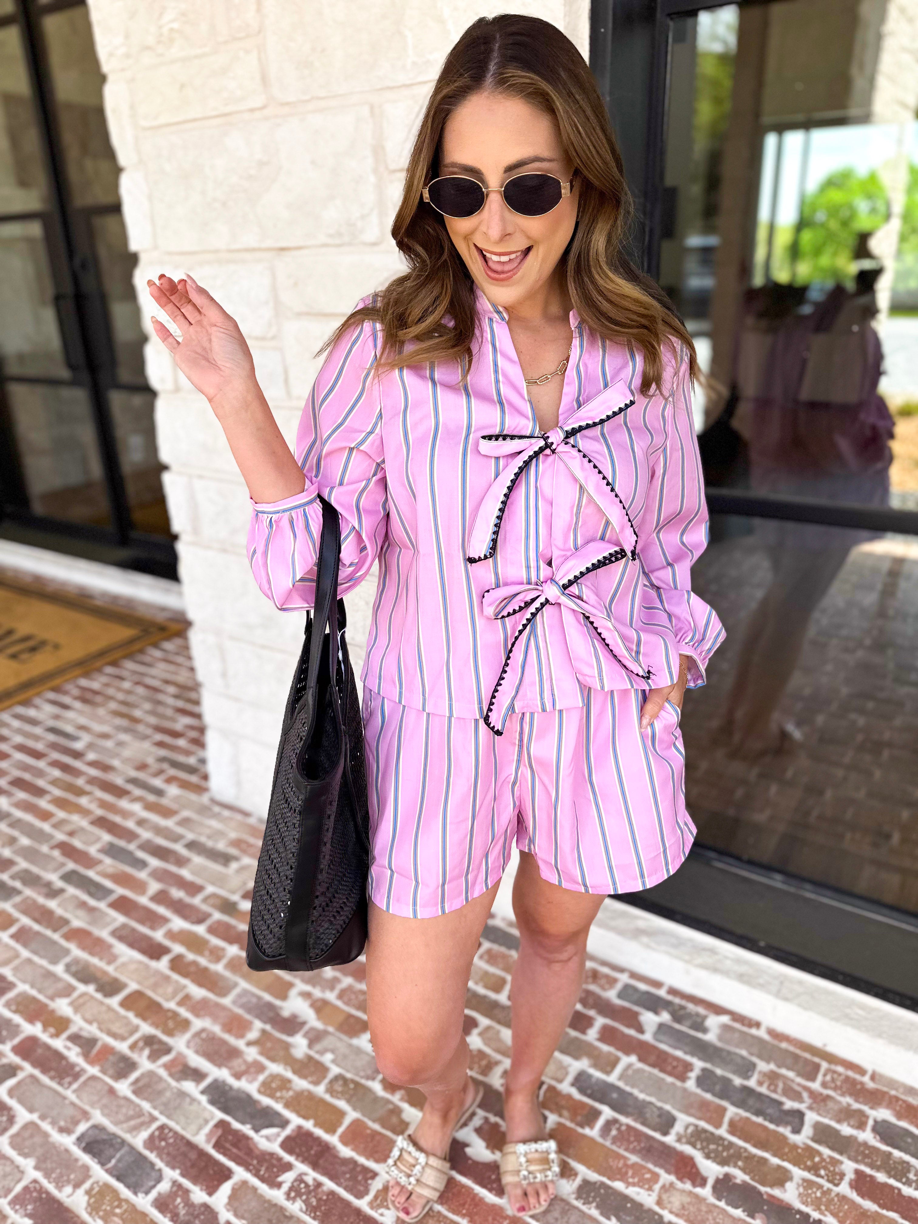 Pink Tie Short Set-510 Mini-KLESIS-July & June Women's Fashion Boutique Located in San Antonio, Texas