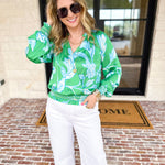 Current Air - Spring Green Floral Blouse-200 Fashion Blouses-CURRENT AIR CLOTHING-July & June Women's Fashion Boutique Located in San Antonio, Texas