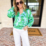 Current Air - Spring Green Floral Blouse-200 Fashion Blouses-CURRENT AIR CLOTHING-July & June Women's Fashion Boutique Located in San Antonio, Texas