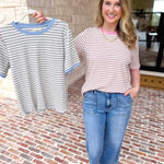 Casual Hangout Striped Tee - Pink-210 Casual Blouses-POLOGRAM-July & June Women's Fashion Boutique Located in San Antonio, Texas