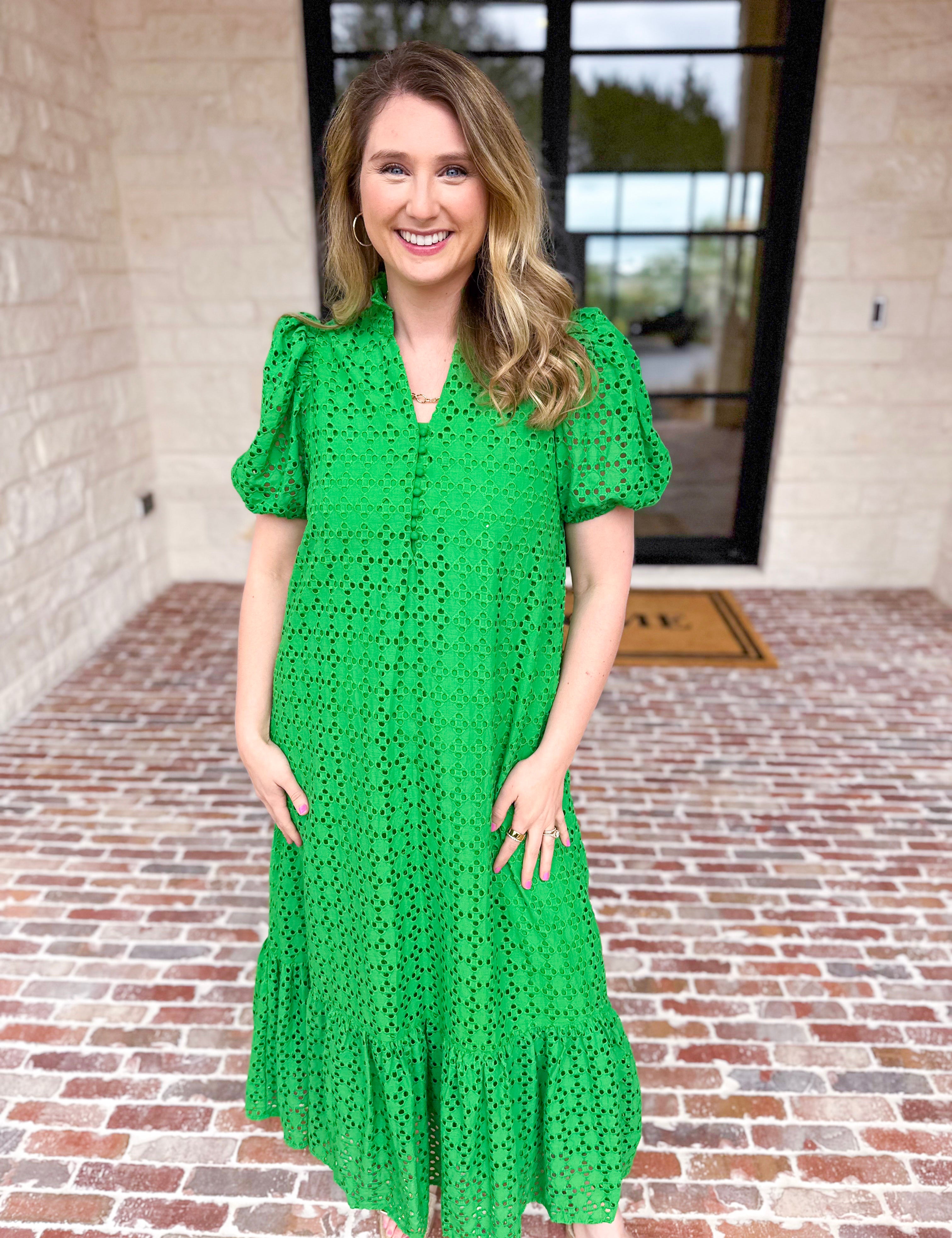 The Graceful Gathering Midi Dress - Green-500 Midi-ENTRO-July & June Women's Fashion Boutique Located in San Antonio, Texas