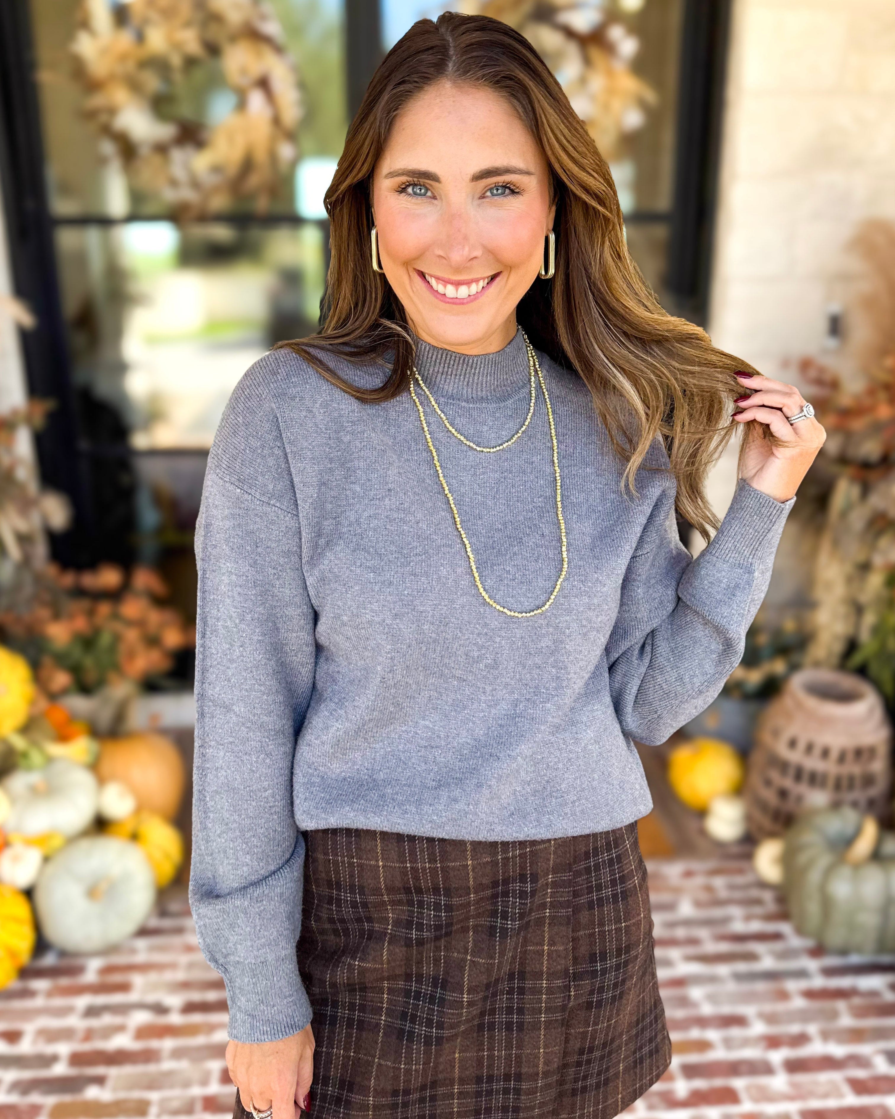 The Daily Mock Neck Sweater - Charcoal-230 Sweaters/Cardis-SKIES ARE BLUE-July & June Women's Fashion Boutique Located in San Antonio, Texas
