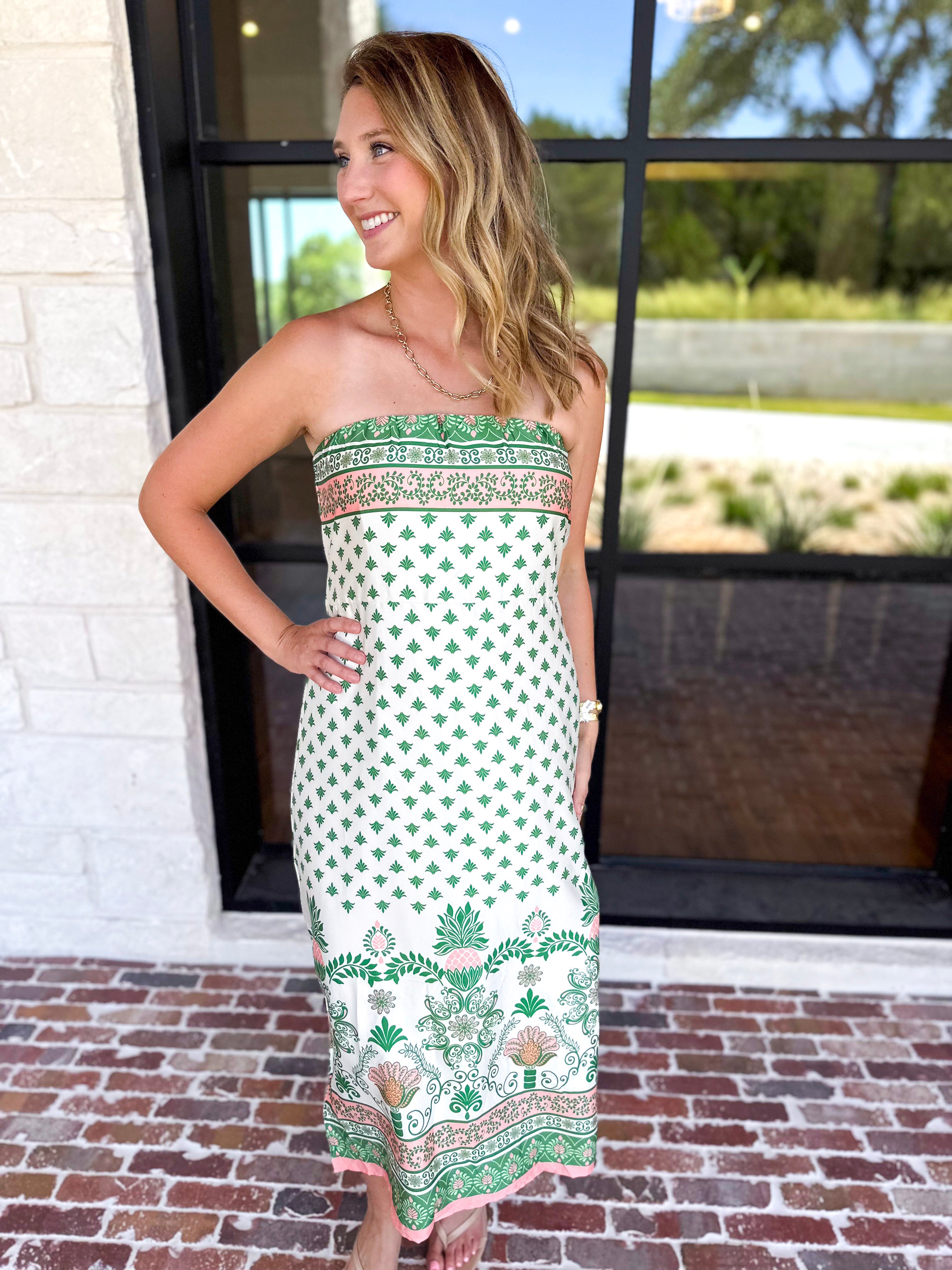 THML - The Everly Strapless Midi Dress-500 Midi-THML-July & June Women's Fashion Boutique Located in San Antonio, Texas