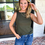Liverpool - Classic Boatneck Knit Tank - Hunter Green-210 Casual Blouses-LIVERPOOL JEANS COMPANY-July & June Women's Fashion Boutique Located in San Antonio, Texas