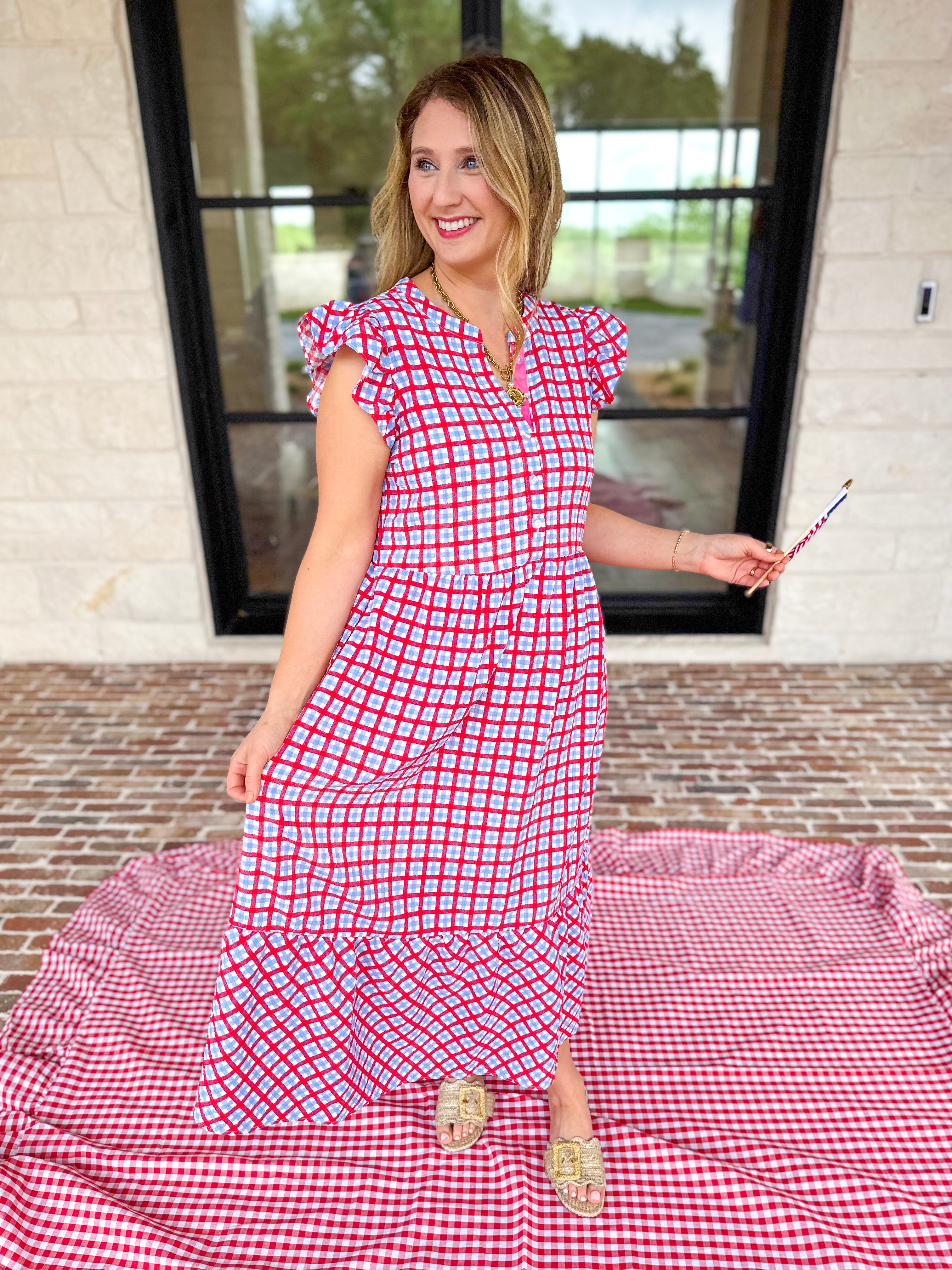 Mary Square - Elaine Gingham Midi Dress-MARY SQUARE-July & June Women's Fashion Boutique Located in San Antonio, Texas