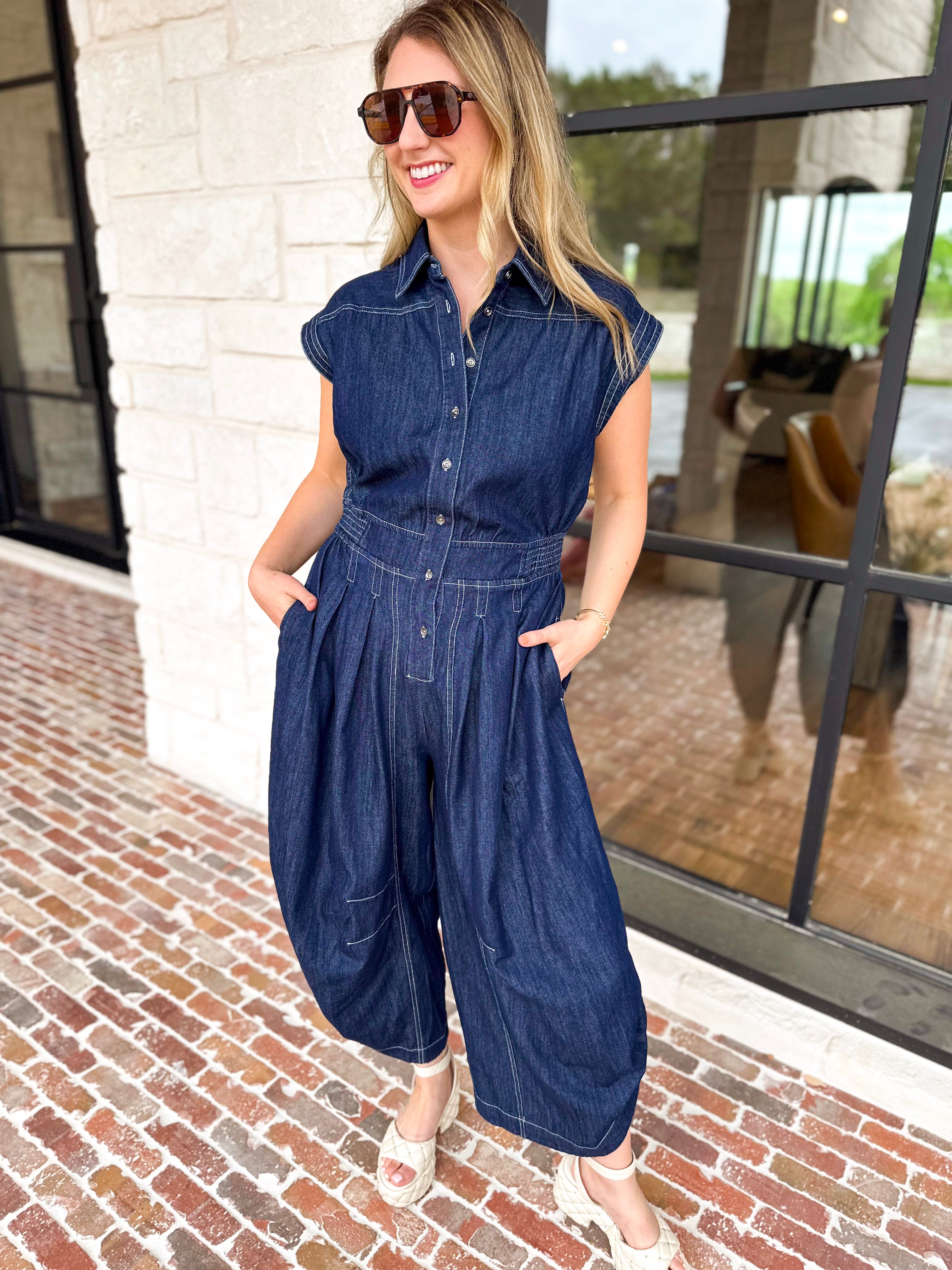 Denim Parachute Jumpsuit-500 Midi-RAE MODE-July & June Women's Fashion Boutique Located in San Antonio, Texas