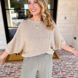 Asymmetrical Knit Sweater Top - Taupe-230 Sweaters/Cardis-RAE MODE-July & June Women's Fashion Boutique Located in San Antonio, Texas
