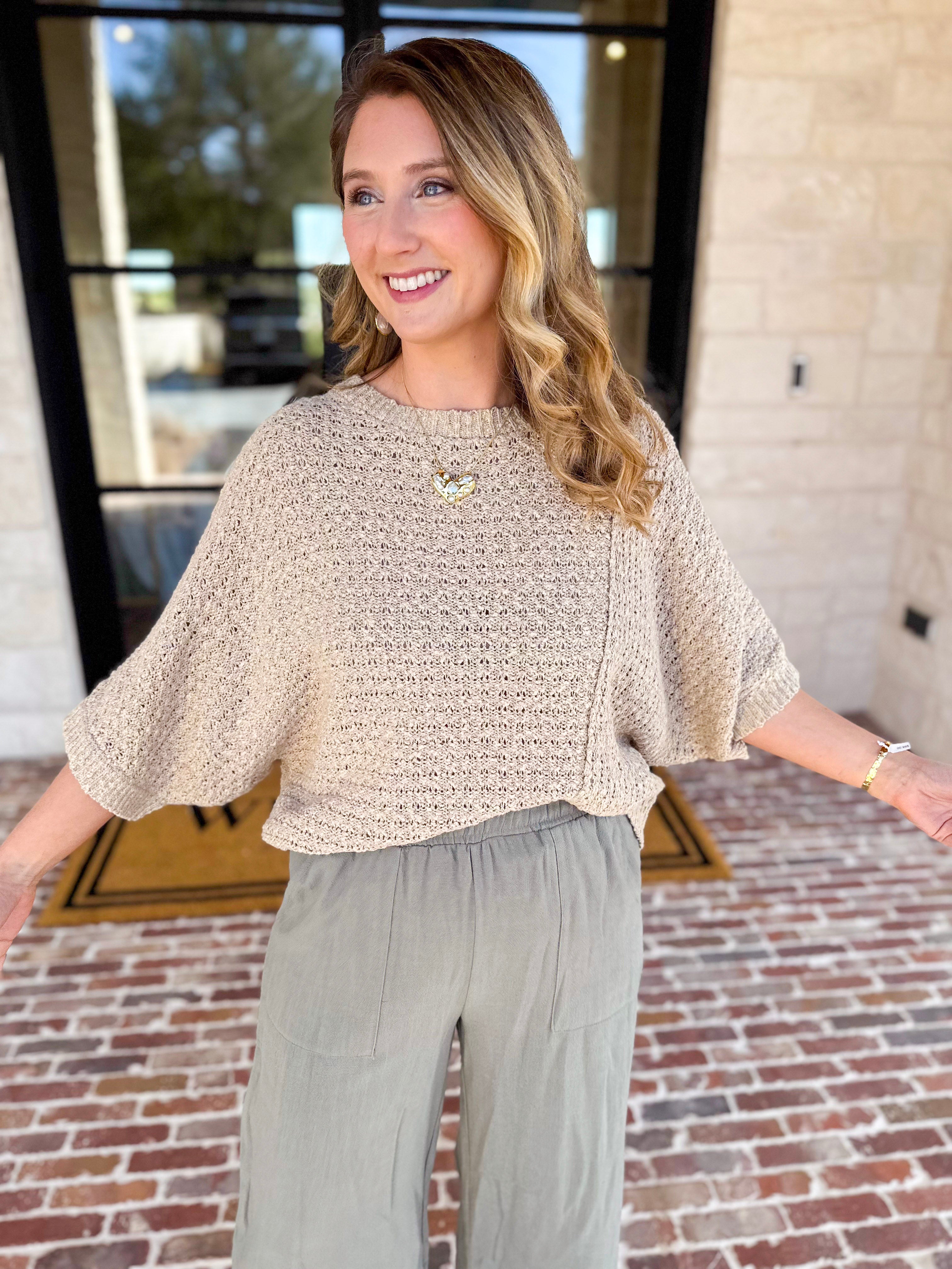 Asymmetrical Knit Sweater Top - Taupe-230 Sweaters/Cardis-RAE MODE-July & June Women's Fashion Boutique Located in San Antonio, Texas