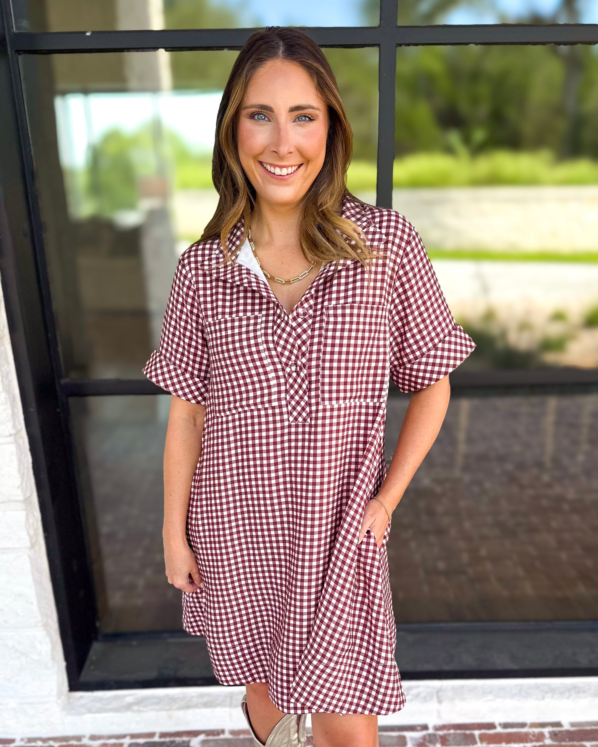 Fall Transition Mini Dress - Red Bean-510 Mini-ENTRO-July & June Women's Fashion Boutique Located in San Antonio, Texas