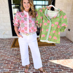 Floral Fun Blouse - Matcha-200 Fashion Blouses-ENTRO-July & June Women's Fashion Boutique Located in San Antonio, Texas