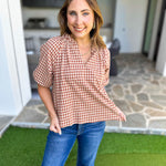 August Gingham Blouse - Golden Tan-200 Fashion Blouses-OLIVACEOUS-July & June Women's Fashion Boutique Located in San Antonio, Texas