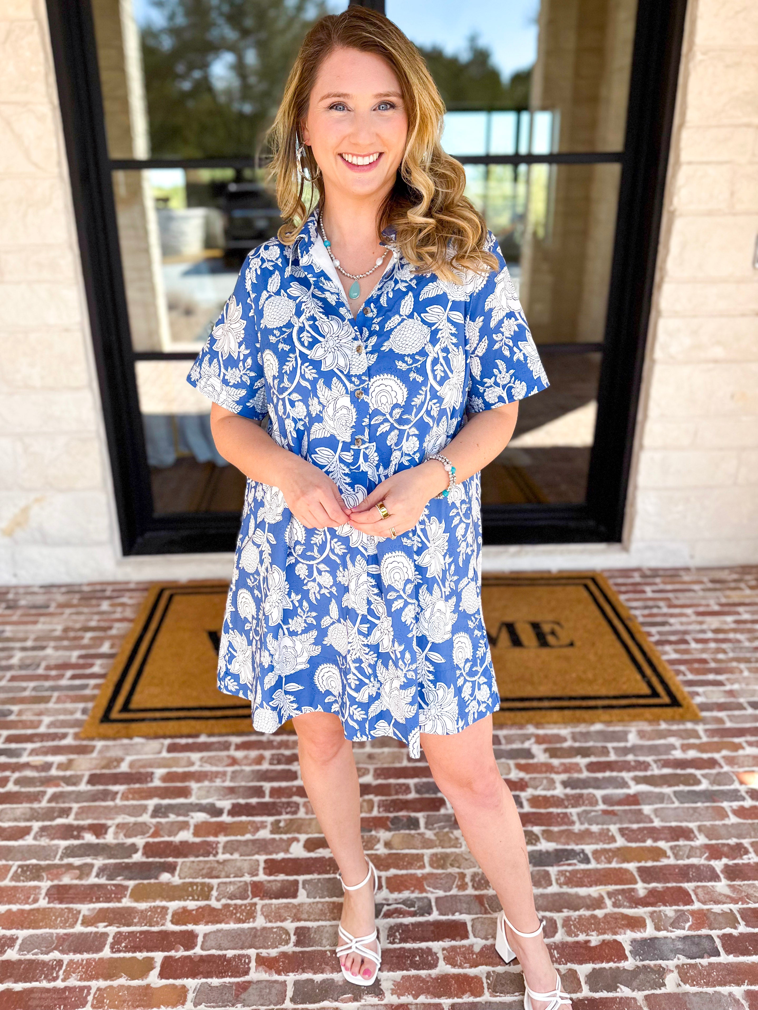 Bold Blue Paisley Mini Dress-510 Mini-FATE-July & June Women's Fashion Boutique Located in San Antonio, Texas