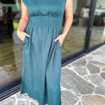 Polished Pin-Tuck Midi Dress - Pine Green-500 Midi-ENTRO-July & June Women's Fashion Boutique Located in San Antonio, Texas