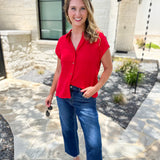 Current Air - Classic Button Down Blouse - Red-200 Fashion Blouses-CURRENT AIR CLOTHING-July & June Women's Fashion Boutique Located in San Antonio, Texas