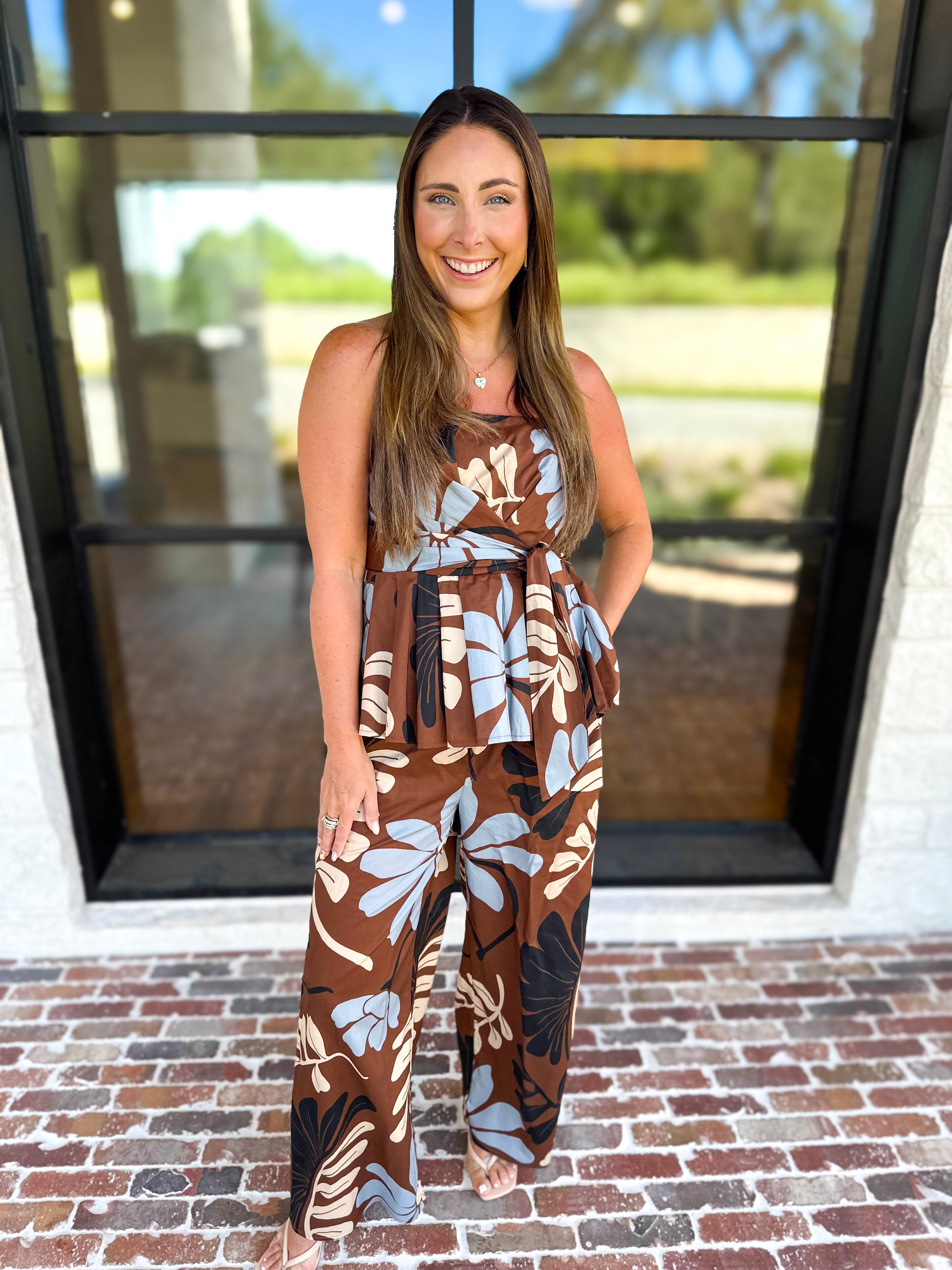 Sunset Floral Set - Brown-500 Midi-ENTRO-July & June Women's Fashion Boutique Located in San Antonio, Texas