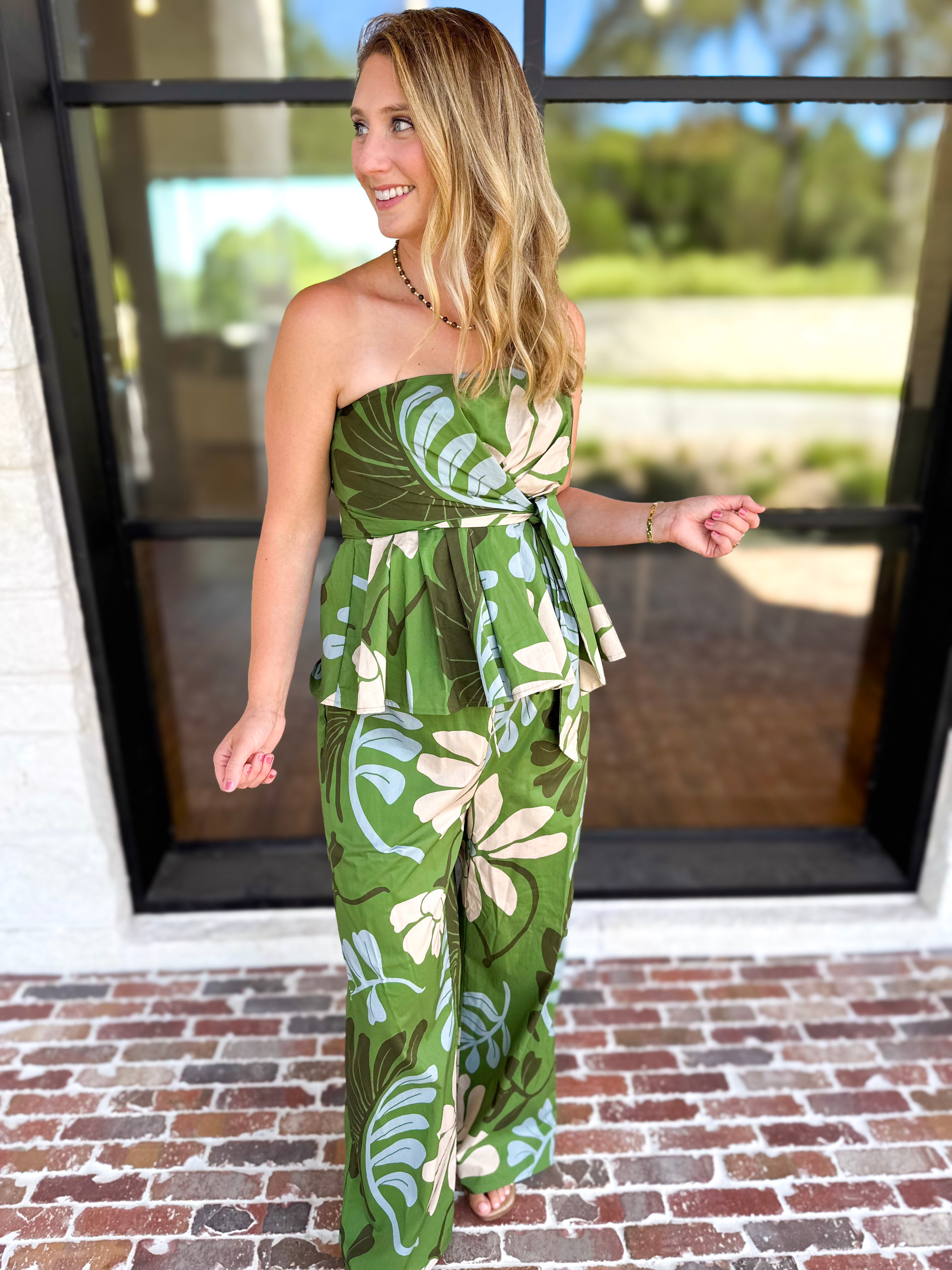 Sunset Floral Set - Matcha Green-500 Midi-ENTRO-July & June Women's Fashion Boutique Located in San Antonio, Texas