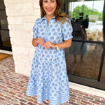 MARY SQUARE - Molly Sunshower Blue Flora Midi Dress-500 Midi-MARY SQUARE-July & June Women's Fashion Boutique Located in San Antonio, Texas