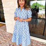MARY SQUARE - Molly Sunshower Blue Flora Midi Dress-500 Midi-MARY SQUARE-July & June Women's Fashion Boutique Located in San Antonio, Texas